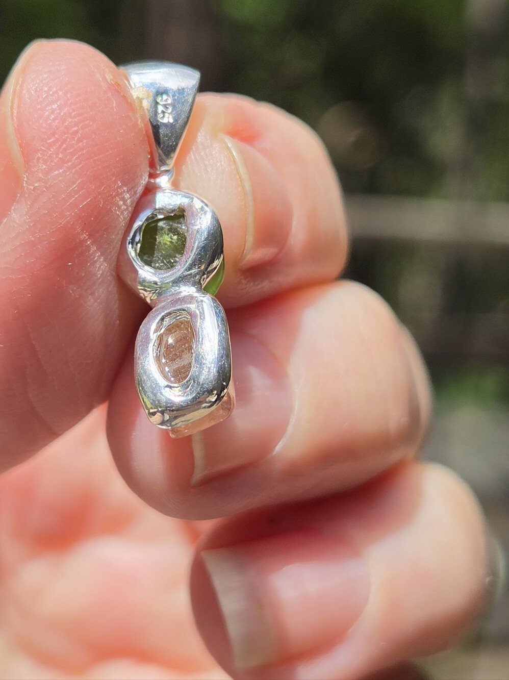 Tourmaline Green & Peach Natural Gemstone Sterling Pendant - Picture 5 of 6